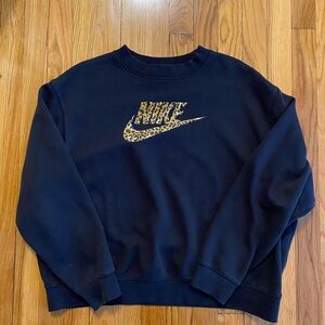 Black Nike Crewneck with Leopard Logo
